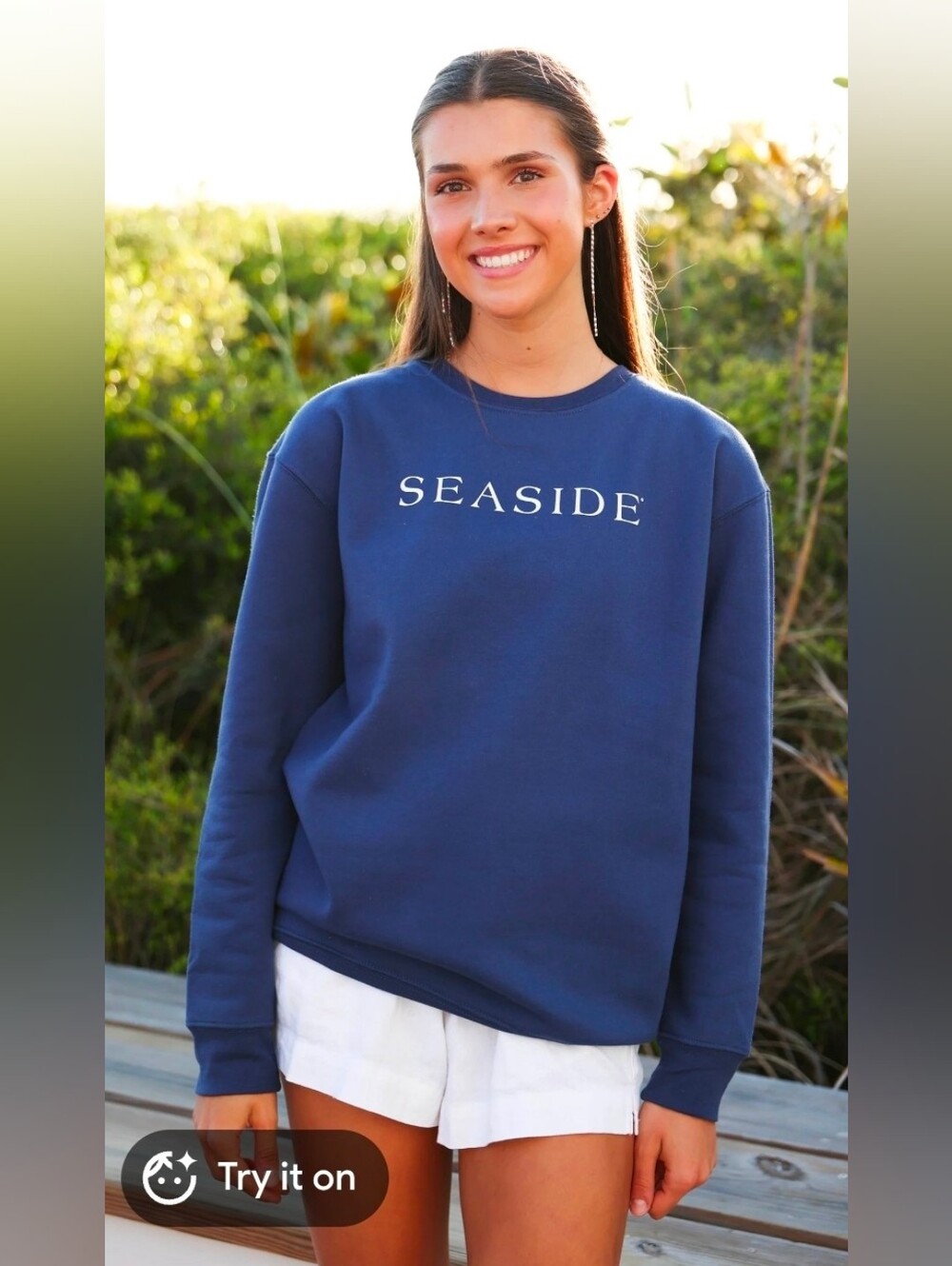 The Seaside Style Seaside Crewneck Blue Womens Size Medium Coastal Nautical